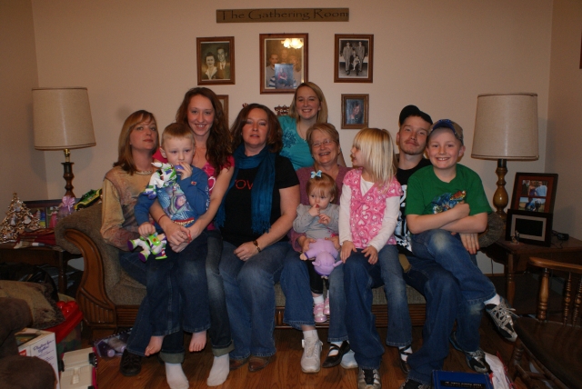 Christmas 2009 L to R, Robin, Jared, Courtney, Jackie, Danielle, Me holding Summer, Abby,Zachary and Dylan. Children, Grandchildren and Great Grandchildren
